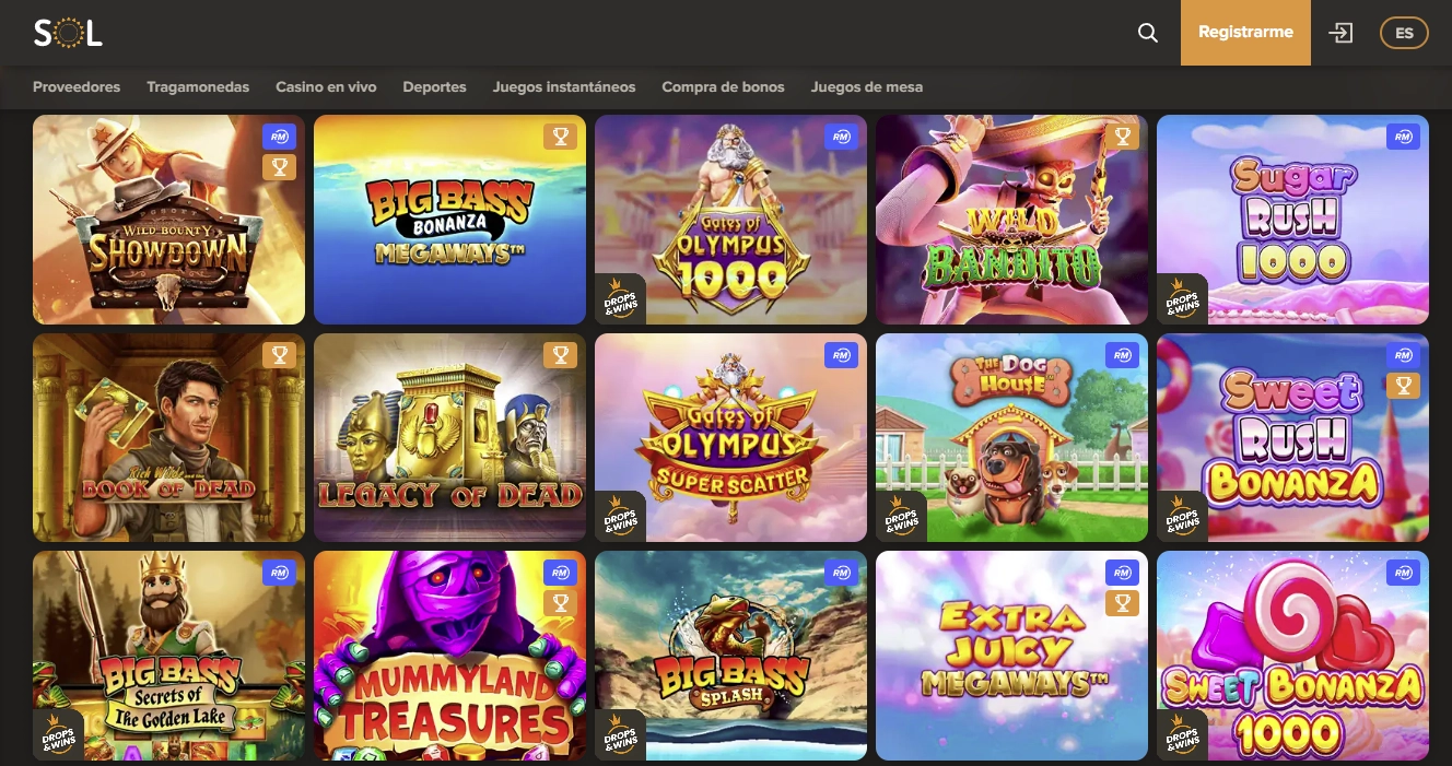 Catálogo de juegos destacados de Sol Casino
