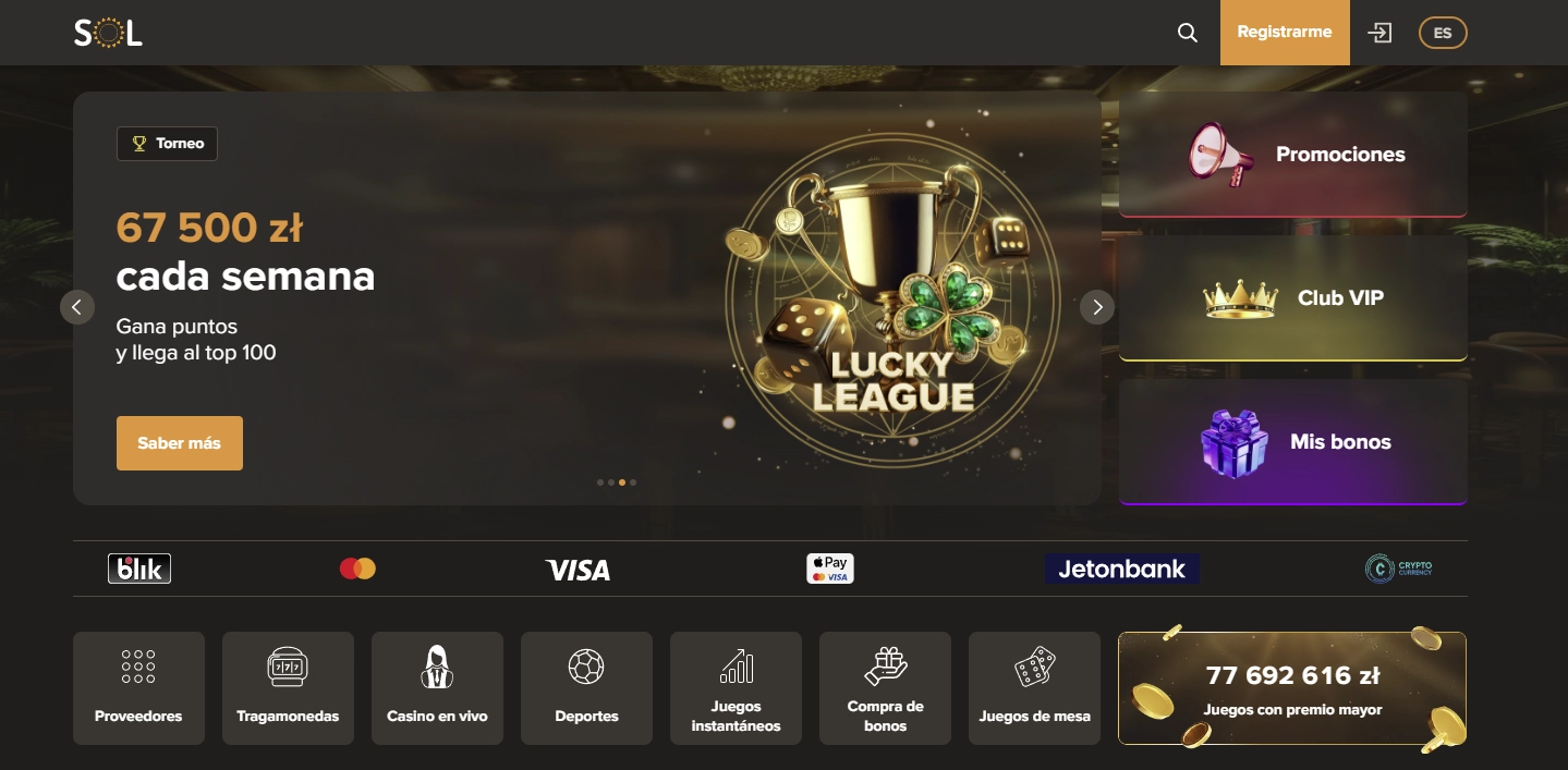 Pantallas del lobby principal de Sol Casino